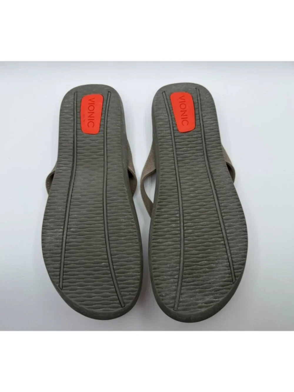 Vionic Wave Flip Flop Sandals Unisex MN 13/ WN 14 Khaki Mesh Ortho Arch Support